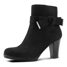 Women's Booties With Chunky Stacked Heel Ladies Ankle Boots - Black - View 1