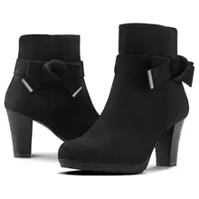 Women's Booties With Chunky Stacked Heel Ladies Ankle Boots - Black - View 3