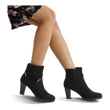 Women's Booties With Chunky Stacked Heel Ladies Ankle Boots - Black - View 6