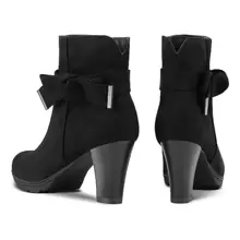 Women's Booties With Chunky Stacked Heel Ladies Ankle Boots - Black - View 4