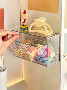 1 pieza Caja de almacenamiento transparente montada en la pared para accesorios para el cabello de niños (ligas, vinchas, pasadores) Organizador de maquillaje