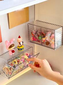 1 pieza Caja de almacenamiento transparente montada en la pared para accesorios para el cabello de niños (ligas, vinchas, pasadores) Organizador de maquillaje