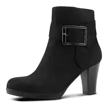 Women's Booties With Chunky Stacked Heel Ladies Ankle Boots - Black and White - View 1