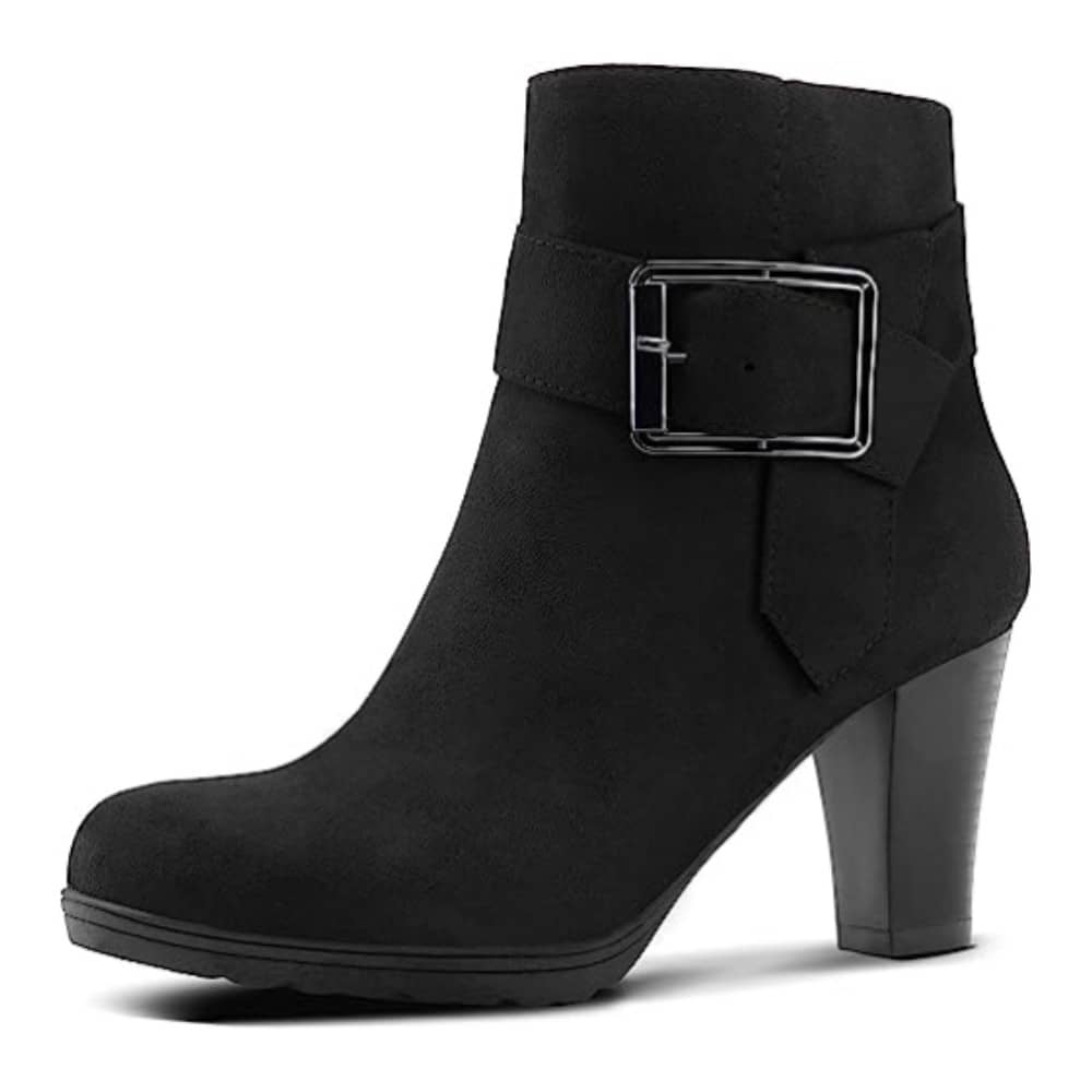 Women's Booties With Chunky Stacked Heel Ladies Ankle Boots - Black and White - View 1