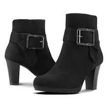Women's Booties With Chunky Stacked Heel Ladies Ankle Boots - Black and White - View 3