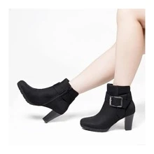 Women's Booties With Chunky Stacked Heel Ladies Ankle Boots - Black and White - View 5
