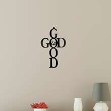 1pc Black God Is Good Cross Metal Art Wall Decor - Black - View 1
