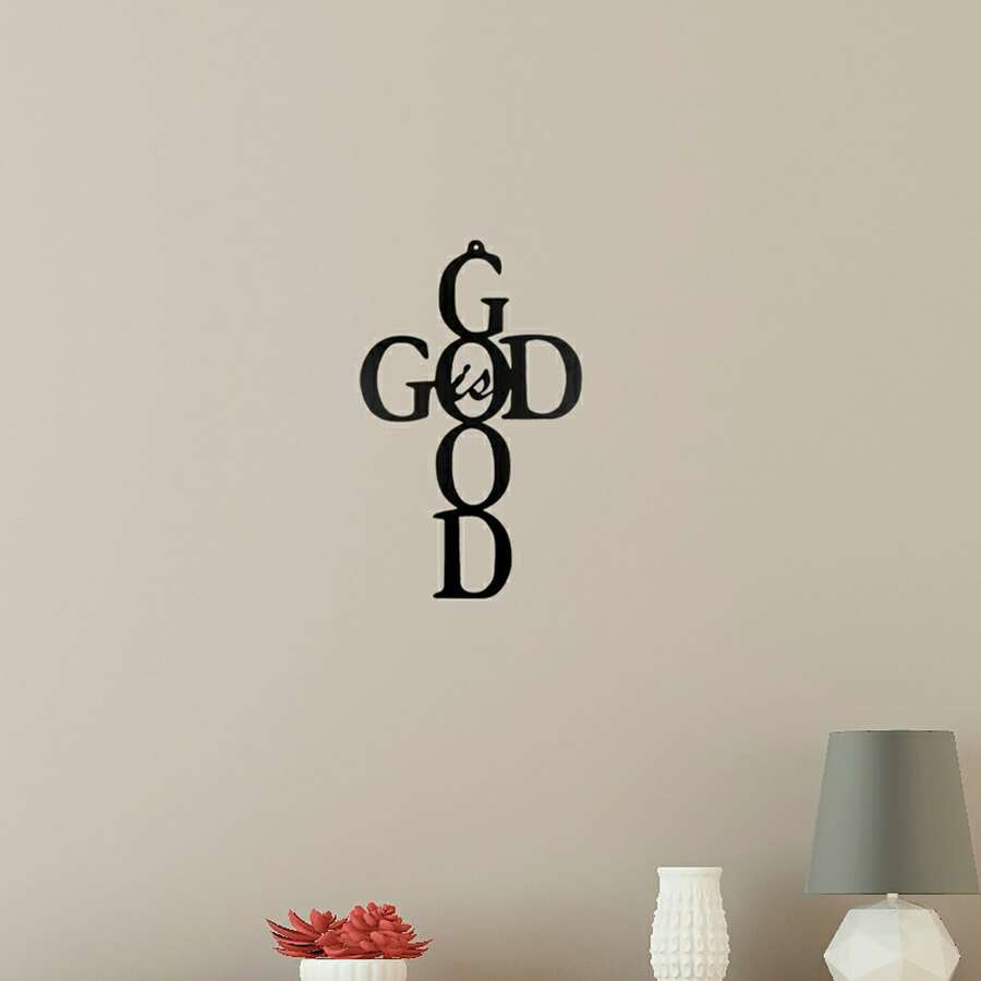 1pc Black God Is Good Cross Metal Art Wall Decor - Black - View 1
