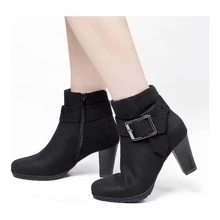 Women's Booties With Chunky Stacked Heel Ladies Ankle Boots - Black and White - View 6