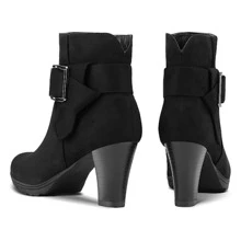 Women's Booties With Chunky Stacked Heel Ladies Ankle Boots - Black and White - View 4