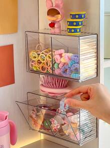 1 pieza Caja de almacenamiento transparente montada en la pared para accesorios para el cabello de niños (ligas, vinchas, pasadores) Organizador de maquillaje
