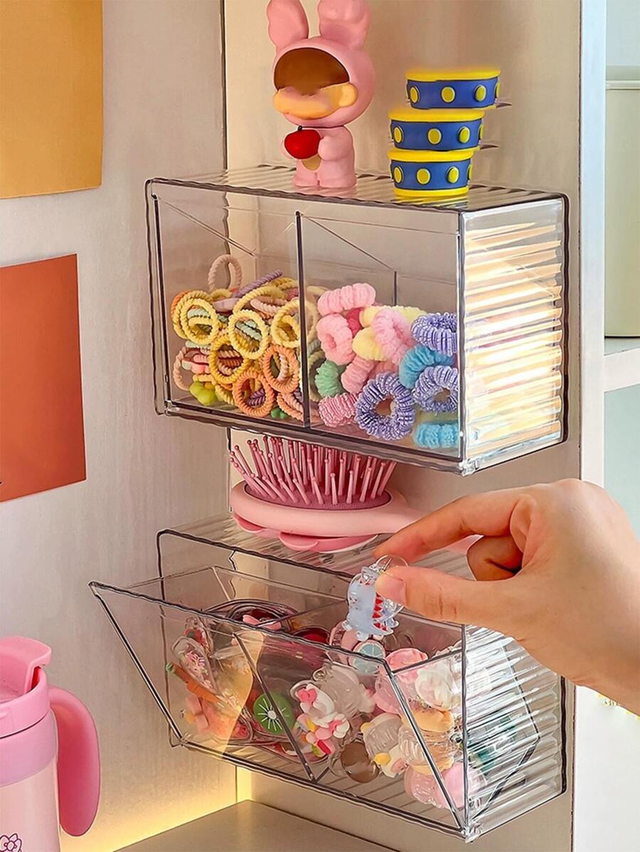 1 pieza Caja de almacenamiento transparente montada en la pared para accesorios para el cabello de niños (ligas, vinchas, pasadores) Organizador de maquillaje