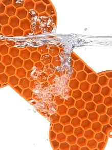 1入組骨類型矽膠舔地墊狗狗慢餐飲慢餐飲寵物慢餵養地墊橘色灰色隨機頭髮 - 橘色 - 查看 3