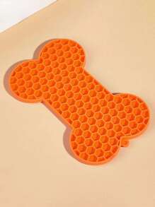 1入組骨類型矽膠舔地墊狗狗慢餐飲慢餐飲寵物慢餵養地墊橘色灰色隨機頭髮 - 橘色 - 查看 2