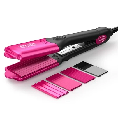  Terviiix Hair Crimper For Women With 4 Interchangeable Plates, Keratin & Argan Oil Infused Crimping Iron For Straightening Hair & Halloween Hairstyle, Volumizing Crimper Hair Iron With 5 Heat Settings & 60 Min Auto Off