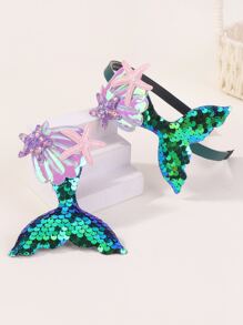 bilicaca 2pcs/set Cartoon Butterfly Hair Clips, Festival Party Mermaid Sequins Hair Hoop & Baby Hair Accessories - Multicolor - View 1