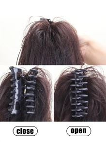 瀑布卷馬尾是燈不附帶半綁帶公主梨花捲髮高馬尾假髮是棕色的和黑色 - 黑色 - 查看 7