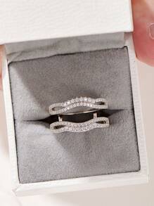 1pc 925 Sterling Silver Enhancer Rings For Women Adjustable Wedding Band For Engagement Ring High Grade Cubic Zirconia Luxury Jewelry Valentines Gift - Silver - View 3