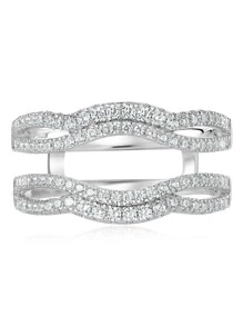 1pc 925 Sterling Silver Enhancer Rings For Women Adjustable Wedding Band For Engagement Ring High Grade Cubic Zirconia Luxury Jewelry Valentines Gift - Silver - View 2