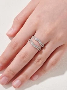1pc 925 Sterling Silver Enhancer Rings For Women Adjustable Wedding Band For Engagement Ring High Grade Cubic Zirconia Luxury Jewelry Valentines Gift - Silver - View 7