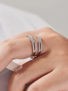 1pc 925 Sterling Silver Enhancer Rings For Women Adjustable Wedding Band For Engagement Ring High Grade Cubic Zirconia Luxury Jewelry Valentines Gift - Silver - View 8