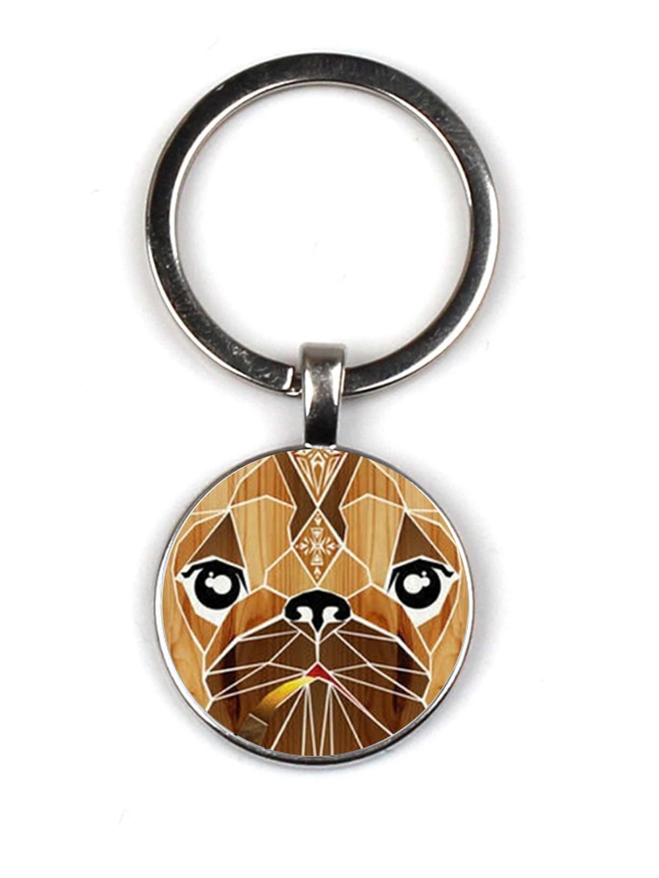 1入組狗狗系列36有圖案圓形吊墜鑰匙圈 - 銀色 - 查看 1