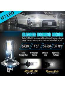 2入組汽車霧燈 H7 H4 H11 Led 霧燈 9005 9006 汽車行駛燈泡 H1 H3 燈 - 白色 - 查看 6