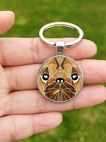 1入組狗狗系列36有圖案圓形吊墜鑰匙圈 - 銀色 - 查看 3