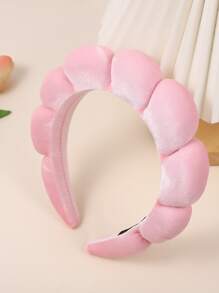 1set Fashionable Pink Water Ripple Velvet Hair Band For Spa With Plush Hairband, Face Towel & Makeup Headband - Pink - View 1