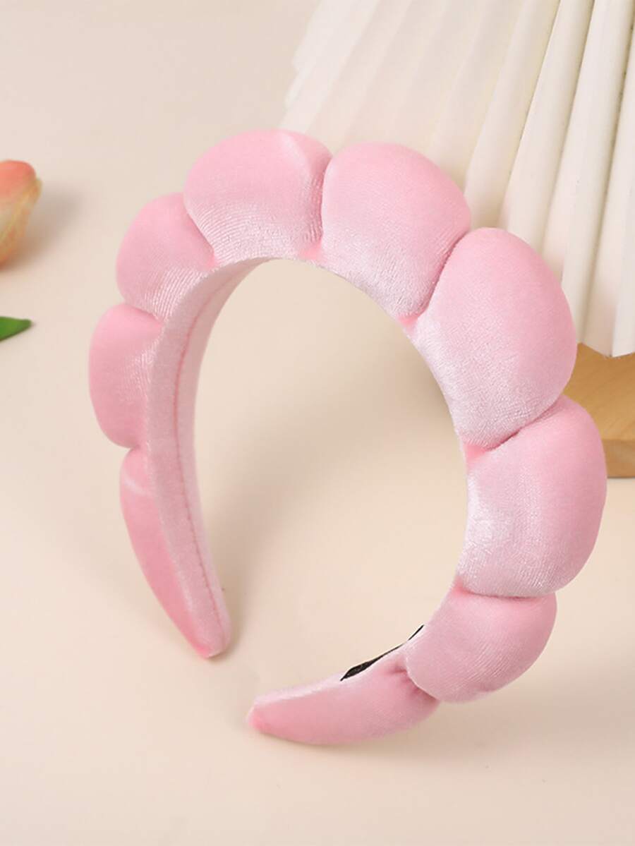 1set Fashionable Pink Water Ripple Velvet Hair Band For Spa With Plush Hairband, Face Towel & Makeup Headband - Pink - View 1