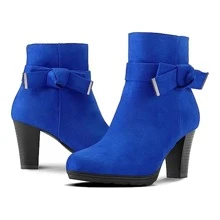 Women's Booties With Chunky Stacked Heel Ladies Ankle Boots - 藍色 - 查看 3