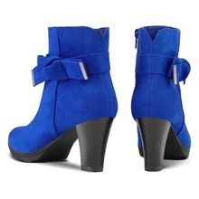 Women's Booties With Chunky Stacked Heel Ladies Ankle Boots - 藍色 - 查看 4