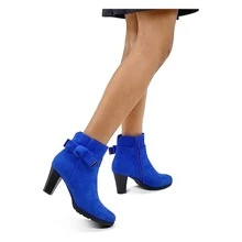 Women's Booties With Chunky Stacked Heel Ladies Ankle Boots - 藍色 - 查看 5