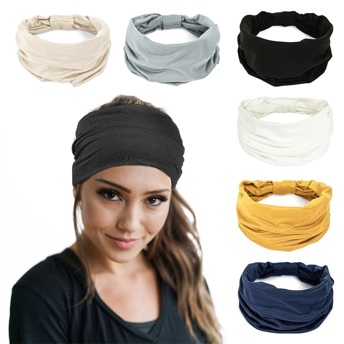 1pc Yoga running exercise headband, sports headband, running fitness absorbent headband, elastic breathable ladies wide headband - Black - View 1
