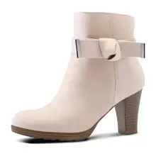 Women's Booties With Chunky Stacked Heel Ladies Ankle Boots - Màu be - Xem 1