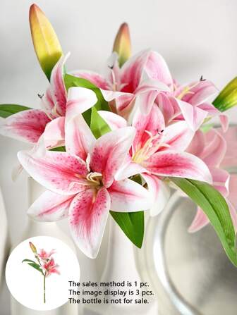 1/2/3/5/6 件丝绸橡胶人造百合花，33 厘米，适用于插花、花卉装饰、花瓶、花园、窗台、婚礼、派对、生日、感恩节、父亲节，高品质逼真花朵