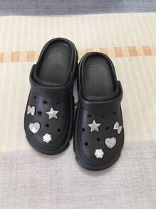 1set 8pcs Silver Glitter Decorative Shoe Charms With Star & Heart Design For Clogs - Silver - View 2