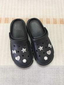 1set 8pcs Silver Glitter Decorative Shoe Charms With Star & Heart Design For Clogs - Silver - View 3