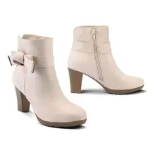 Women's Booties With Chunky Stacked Heel Ladies Ankle Boots - Màu be - Xem 2