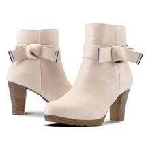 Women's Booties With Chunky Stacked Heel Ladies Ankle Boots - Màu be - Xem 3