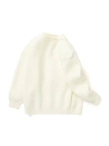 Balabala Young Girl Cartoon Pattern Drop Shoulder Sweater - White - View 5