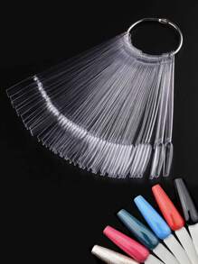 50 piezas Abanico transparente uña palos con aro largo ataúd en forma de falso Manicura punta práctica polaco color exhibición UV gel manicura suministrar