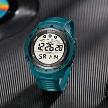 1pc Men's Waterproof, Night Light Function, Stopwatch, Sports Digital Wristwatch - Green - View 2