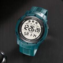 1pc Men's Waterproof, Night Light Function, Stopwatch, Sports Digital Wristwatch - Green - View 3