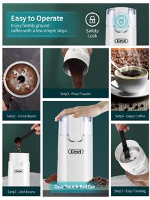 Gevi One-Touch Button Electric Coffee Grinder Stainless Steel Blade Grinder For Coffee Espresso Latte Mochas, Noiseless Operation - White - View 4