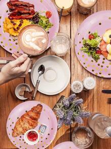 20入組一次性餐具組合帶波卡圓點設計 - 粉色 - 查看 5