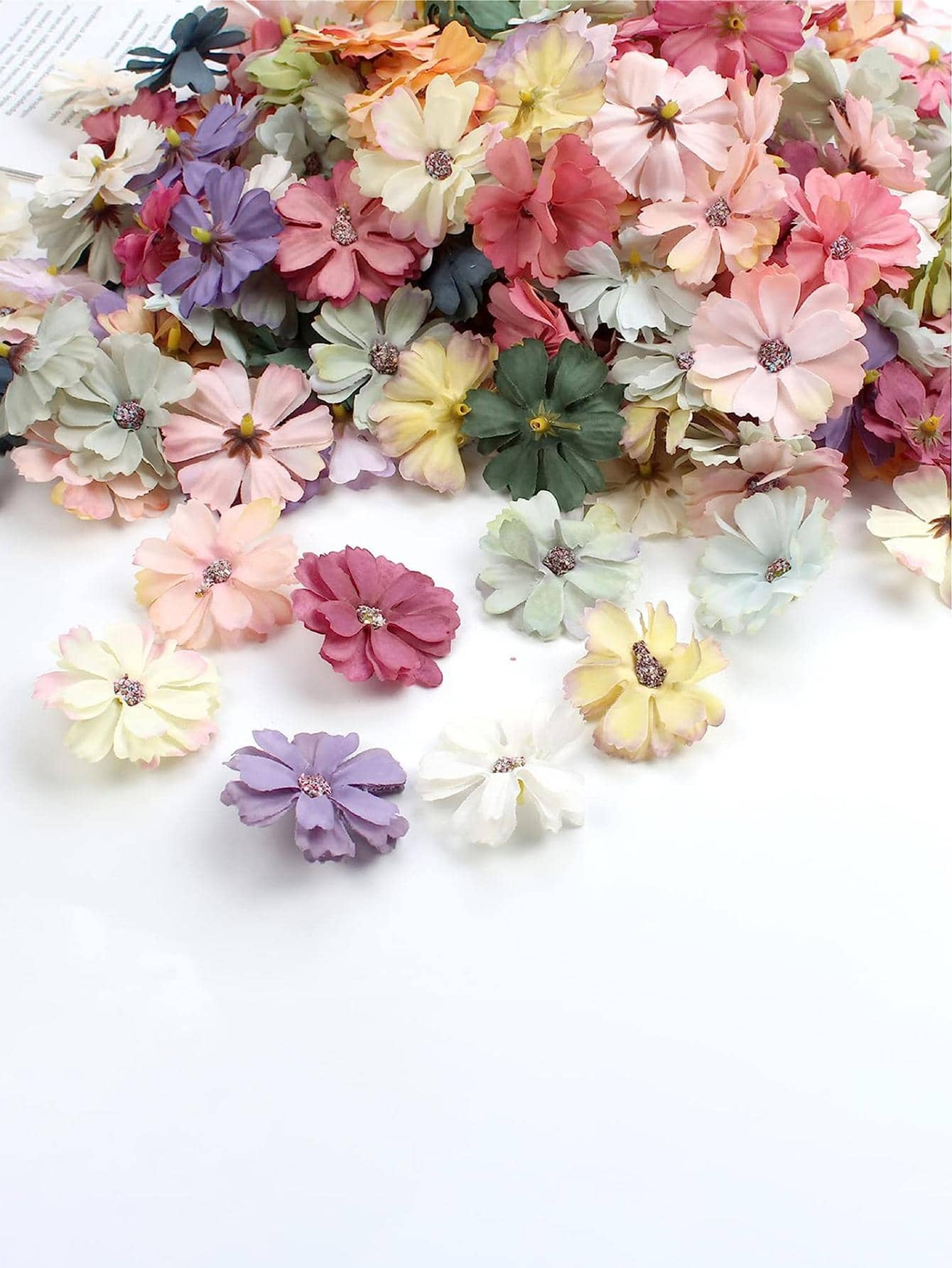 60 Pieces Mini Flower Heads Artificial Silk Rose Daisy for Crafts ...