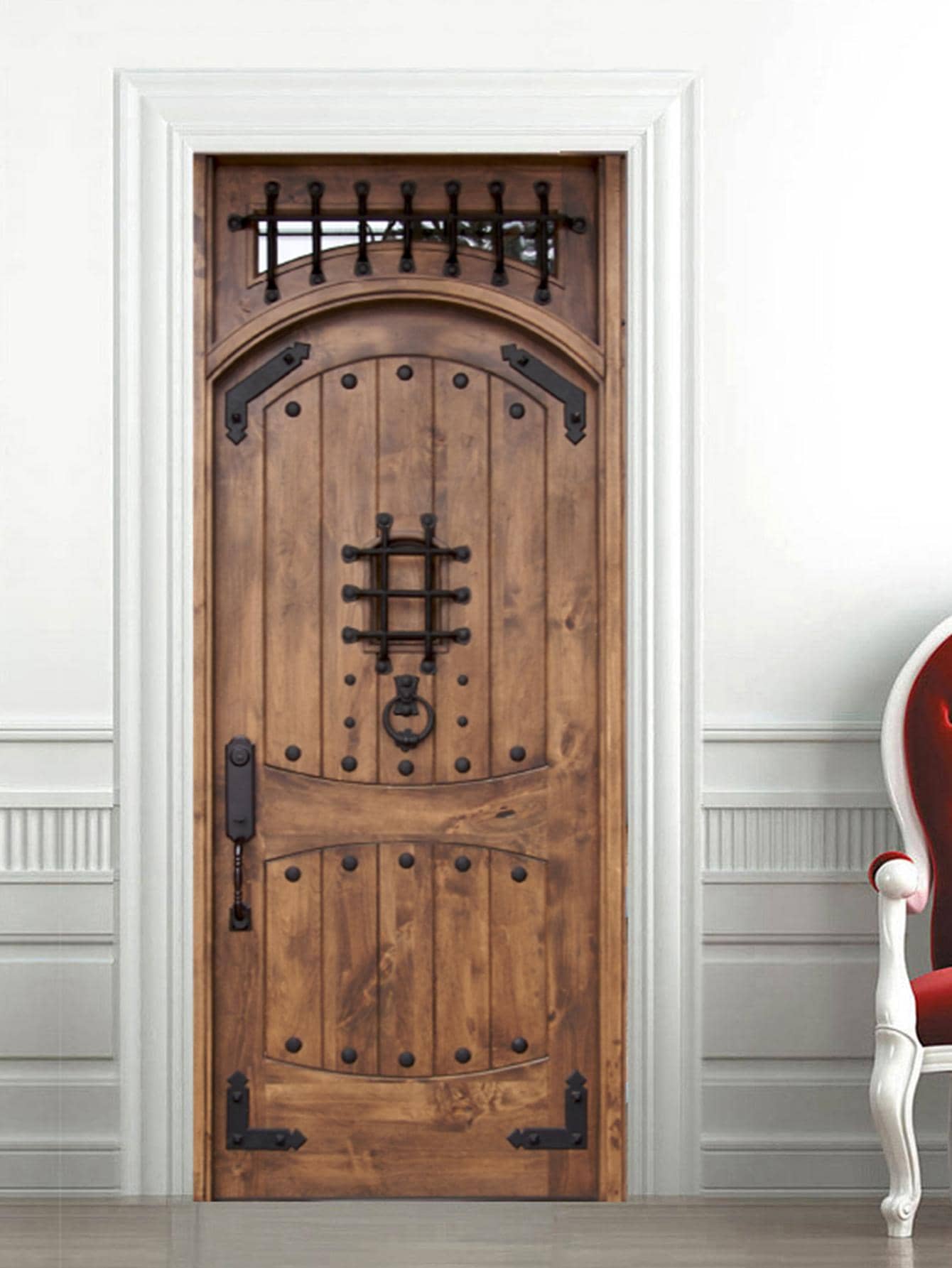Funlife Film Vitrail Autocollant Porte 76x200 Cm - Style Église Classique, Vinyle Déco Translucide 2 Pièces