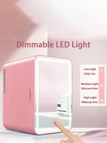 帶 LED 鏡子迷你冰箱：冷藏您護膚品、化妝品和食品 - 6 升/6 罐，冷藏和保溫，非常適合臥室、辦公室和汽車粉色 - 粉色 - 查看 2