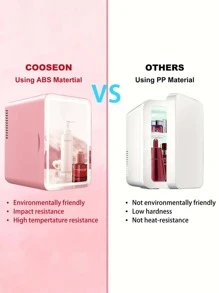 帶 LED 鏡子迷你冰箱：冷藏您護膚品、化妝品和食品 - 6 升/6 罐，冷藏和保溫，非常適合臥室、辦公室和汽車粉色 - 粉色 - 查看 5